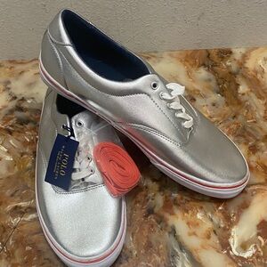 Polo by Ralph Lauren Men's Metallic Silver Sneakers